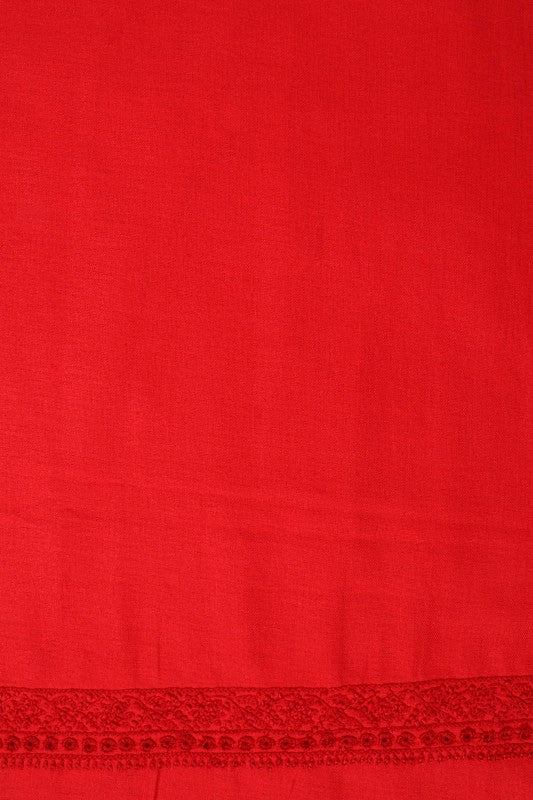 Ada Hand Embroidered Red Cotton Lucknowi Chikankari Unstitched Men's Kurta Piece 01A119596