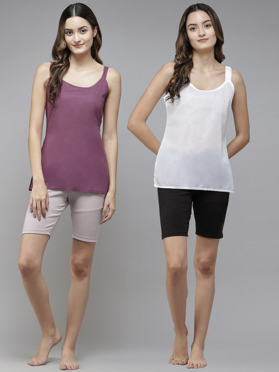 Ada White & Purple Cotton Short Slips Combo of 2 A111180.