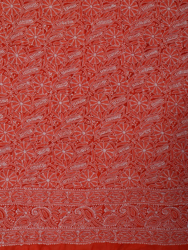 Ada Hand Embroidered Orange Georgette Lucknowi Chikankari Unstitched Suit Piece 01A114534