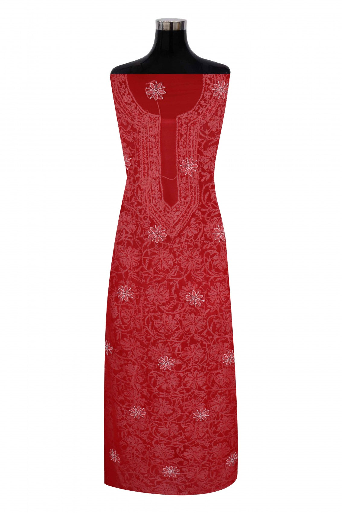 Ada Hand Embroidered Red Georgette Lucknowi Chikan Unstitched Suit Piece A496893