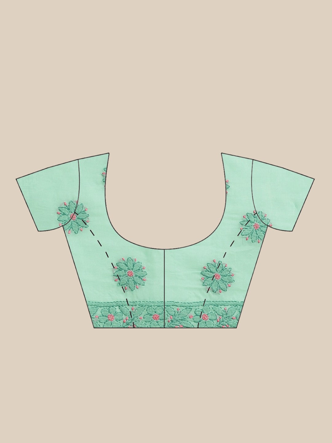 Ada Hand Embroidered Sea Green Cotton Lucknow Chikan Saree With Blouse-A311207