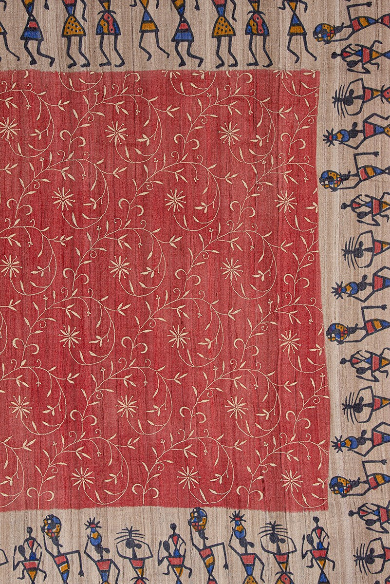 Ada Hand Embroidered Red Silk Lucknowi Chikankari Saree With Blouse A603872