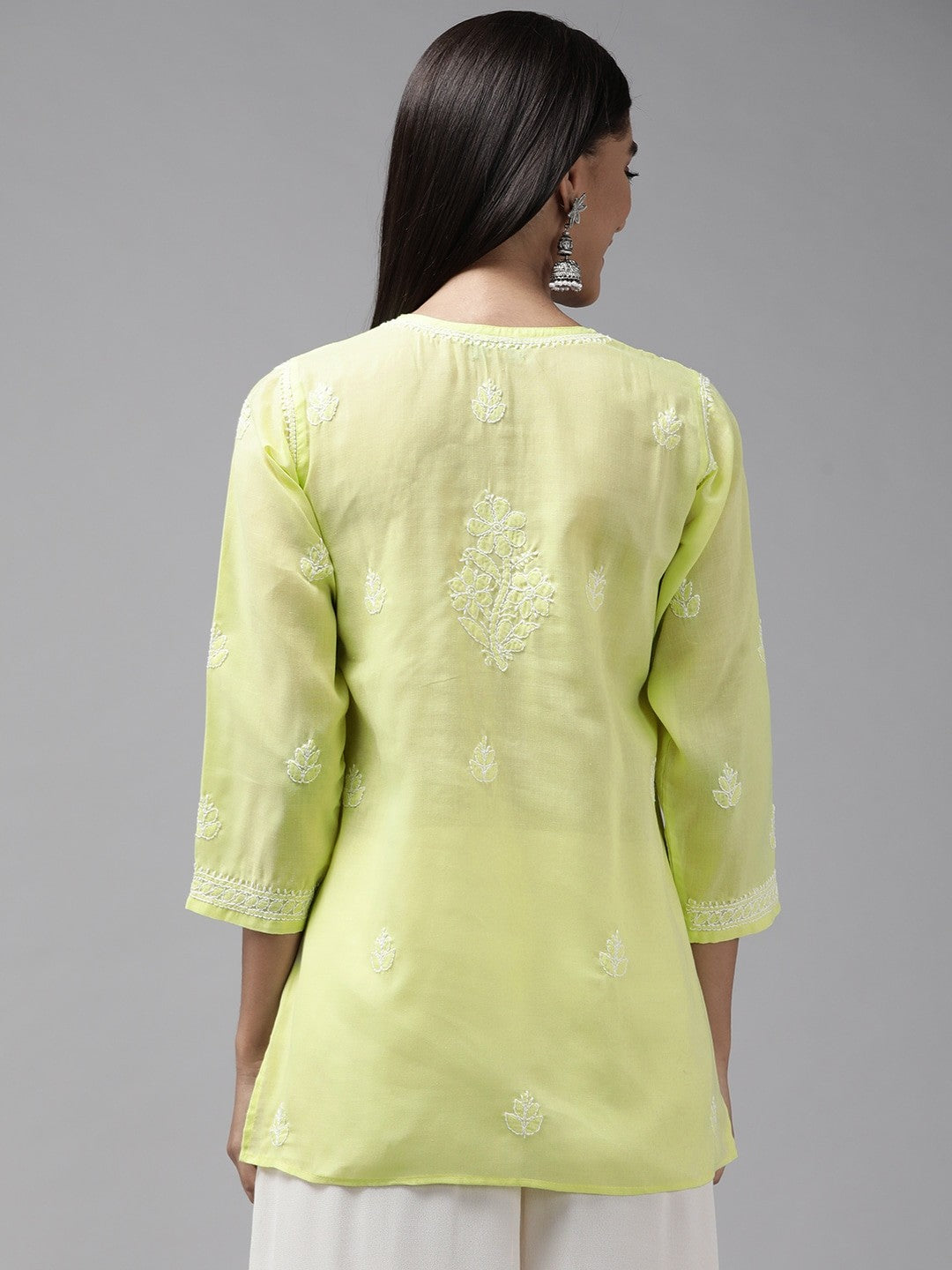 Ada Hand Embroidered Green Cotton Lucknowi Chikankari Straight Kurti A911247