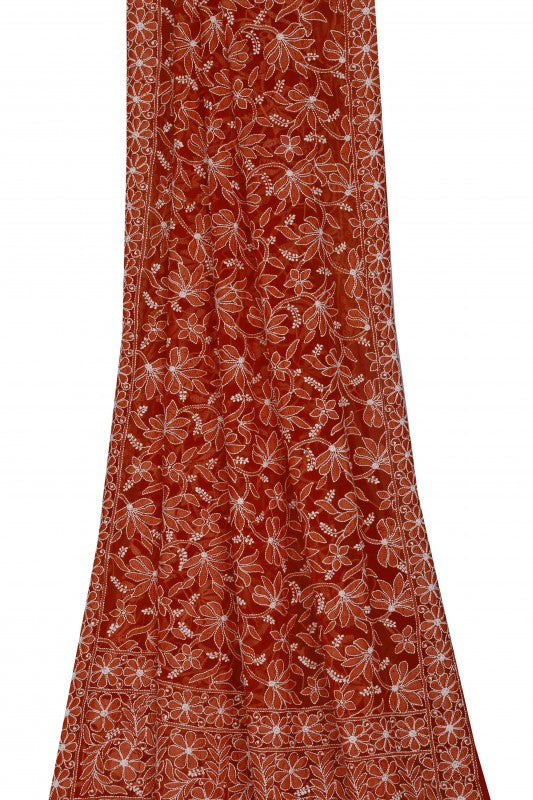 Ada Hand Embroidered Red Georgette Lucknowi Chikankari Saree with Blouse A611557