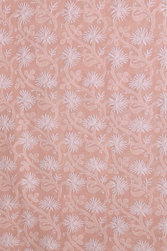 Ada Hand Embroidered Peach Pure Georgette Lucknowi Chikankari Unstitched Kurta Piece A21478