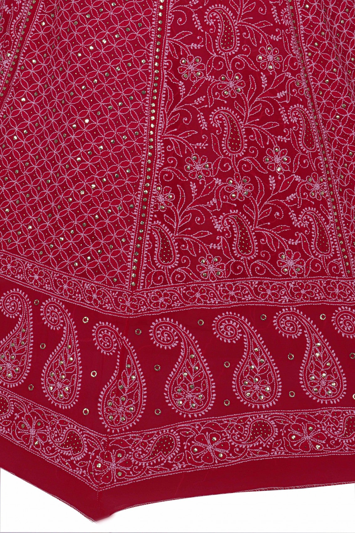 Ada Hand Embroidered Magenta Pure Georgette Lucknowi Chikankari Lehenga Skirt (only skirt) With Muqaish Work 01A149902