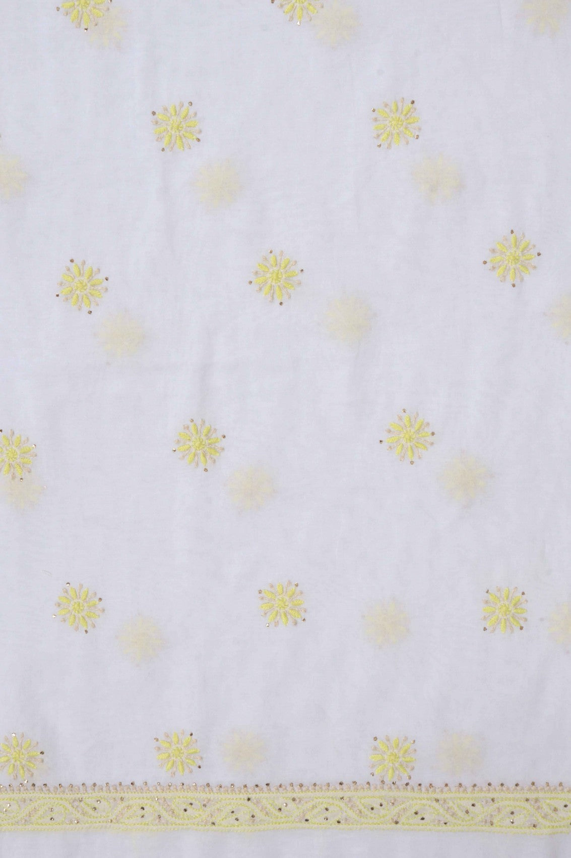 Ada Hand Embroidered White Cotton Lucknowi Chikankari Unstitched Suit Piece With Muqaish Work A512719