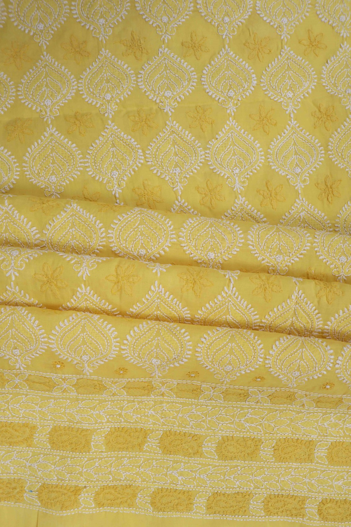 Ada Hand Embroidered Yellow Cotton Lucknowi Chikankari Unstitched Suit Piece 01A176458