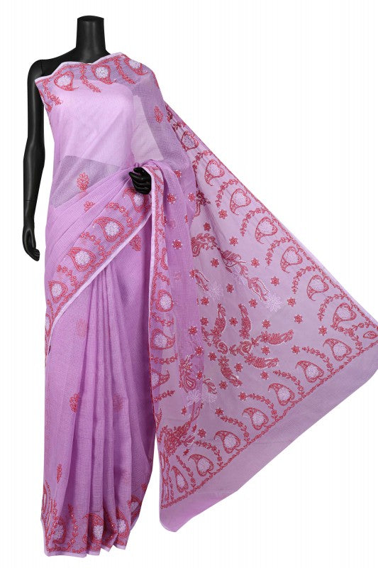 Ada Hand Embroidered Mauve Kota Lucknowi Chikankari Saree With Blouse A208086