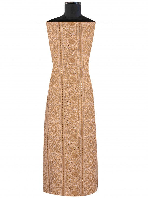 Ada Hand Embroidered Dark Fawn Pure Georgette Lucknowi Chikan Unstitched Kurta Dupatta Set with Muqaish Work A501817