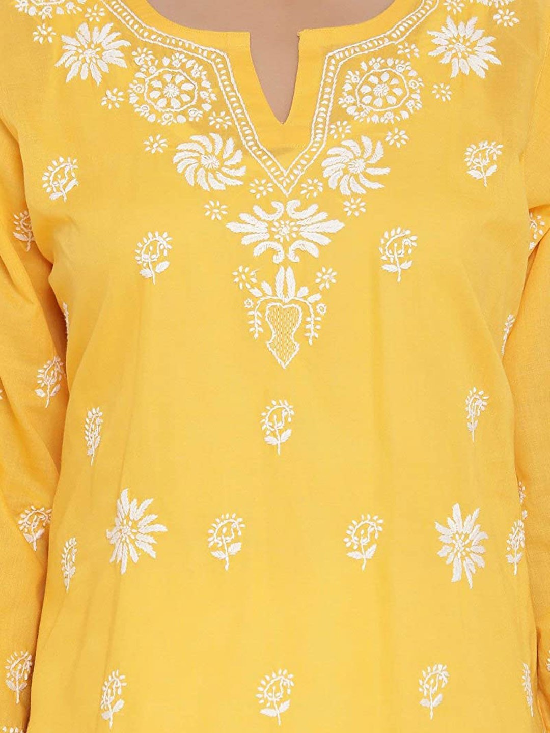 Ada Hand Embroidered Yellow Cotton Lucknow Chikankari Straight Kurta- A210483