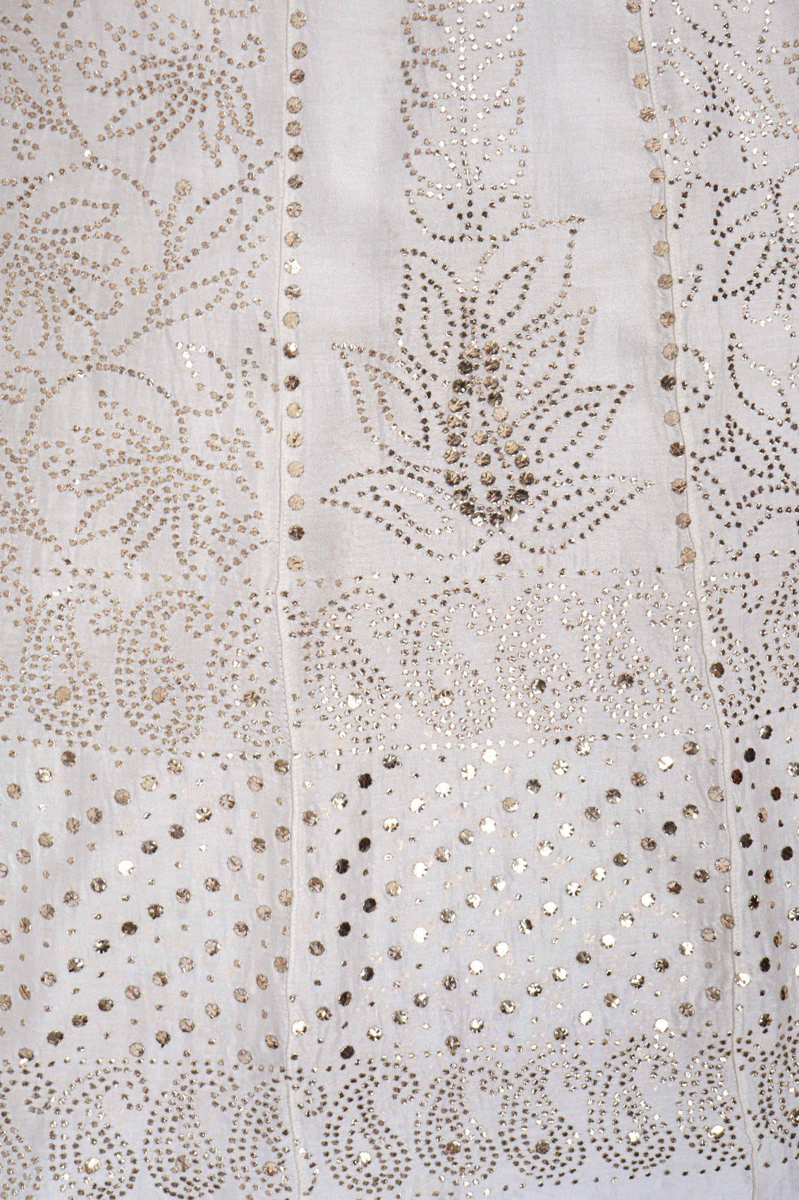 Ada Hand Embroidered Cream Chanderi Lucknowi Chikankari Semi-Stitched Anarkali Kurta Dupatta Set With Muqaish Work 01A162494