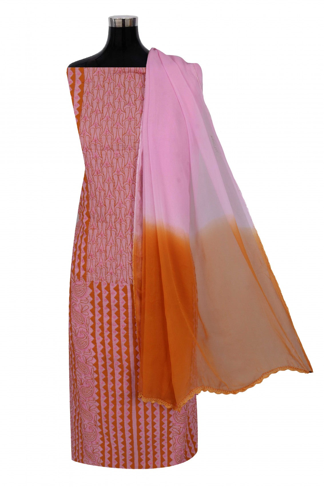 Ada Hand Embroidered Pink Cotton Lucknowi Chikankari Unstitched Suit Piece 01A159500