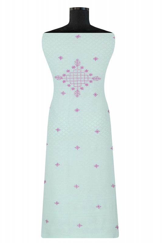 Ada Hand Embroidered Sea Green Pure Georgette Lucknowi Chikan Unstitched Kurta Dupatta Set A292109