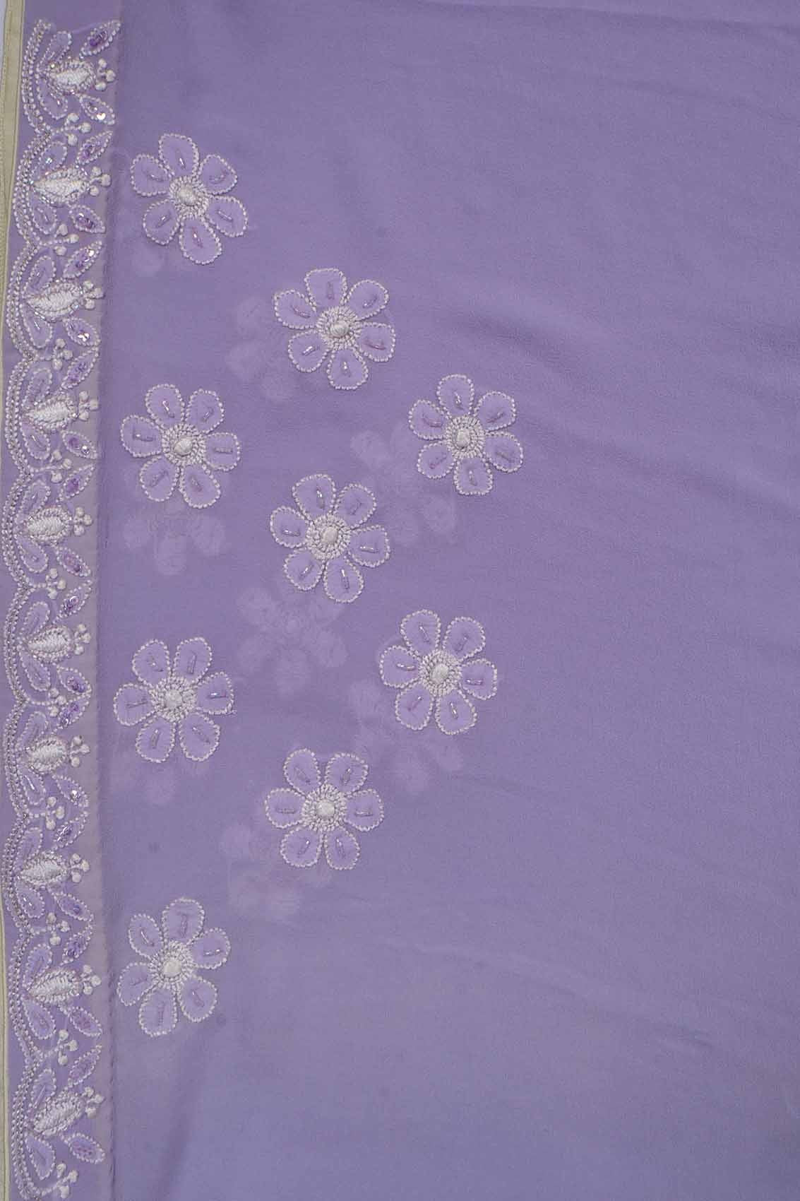 Ada Hand Embroidered Mauve & Cream Ombre Shade Pure Georgette Lucknowi Chikankari Saree/Blouse with Cutdana Work A393538