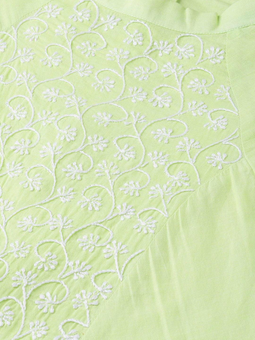 Ada Hand Embroidered Green Cotton Lucknow Chikan Top-A100077