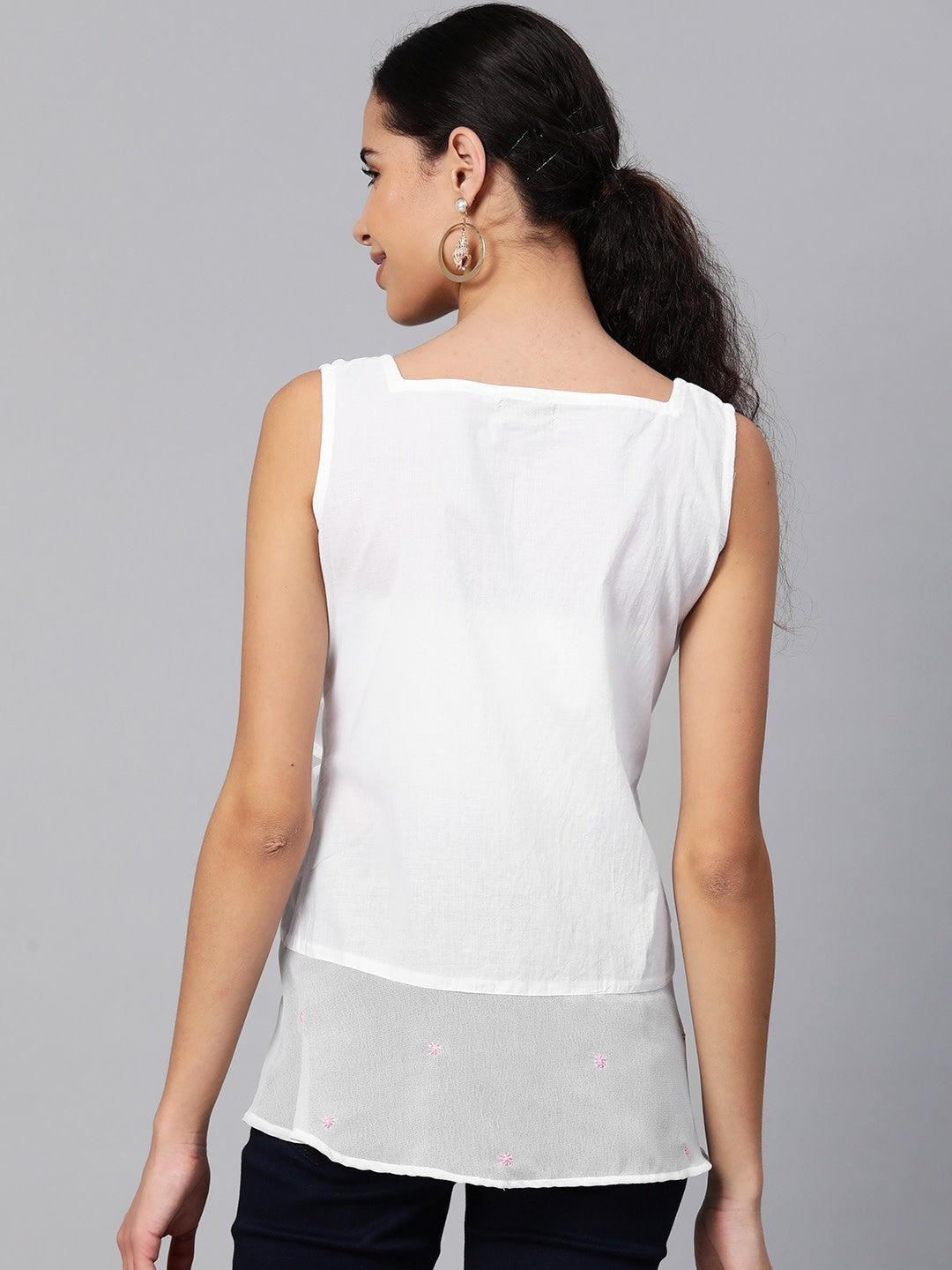 Ada Hand Embroidered White Cotton Lucknowi Chikankari Top A100277
