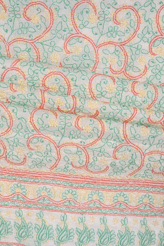 Ada Hand Embroidered White Silk Lucknowi Chikankari Unstitched Kurta Piece A168458