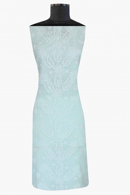 Ada Hand Embroidered Light Blue Kota Lucknowi Chikan Unstitched Kurta Dupatta Set-A596909
