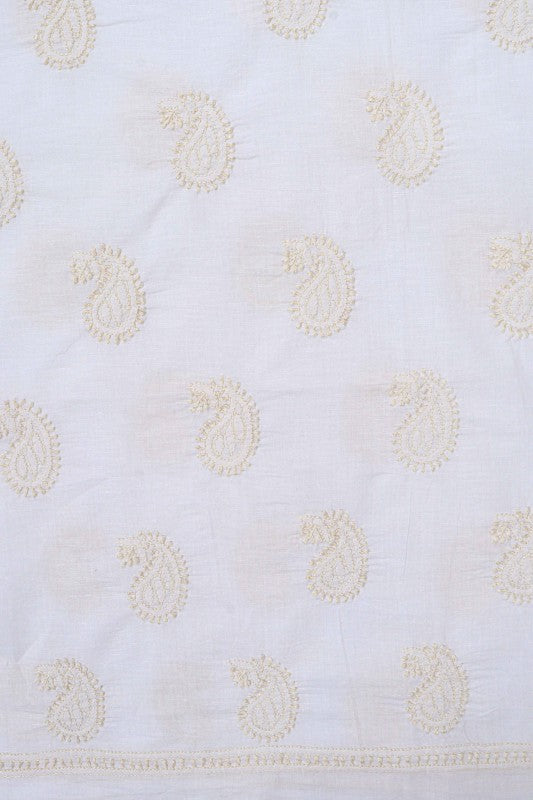 Ada Hand Embroidered White Cotton Lucknowi Chikan Unstitched Kurta Piece A355764
