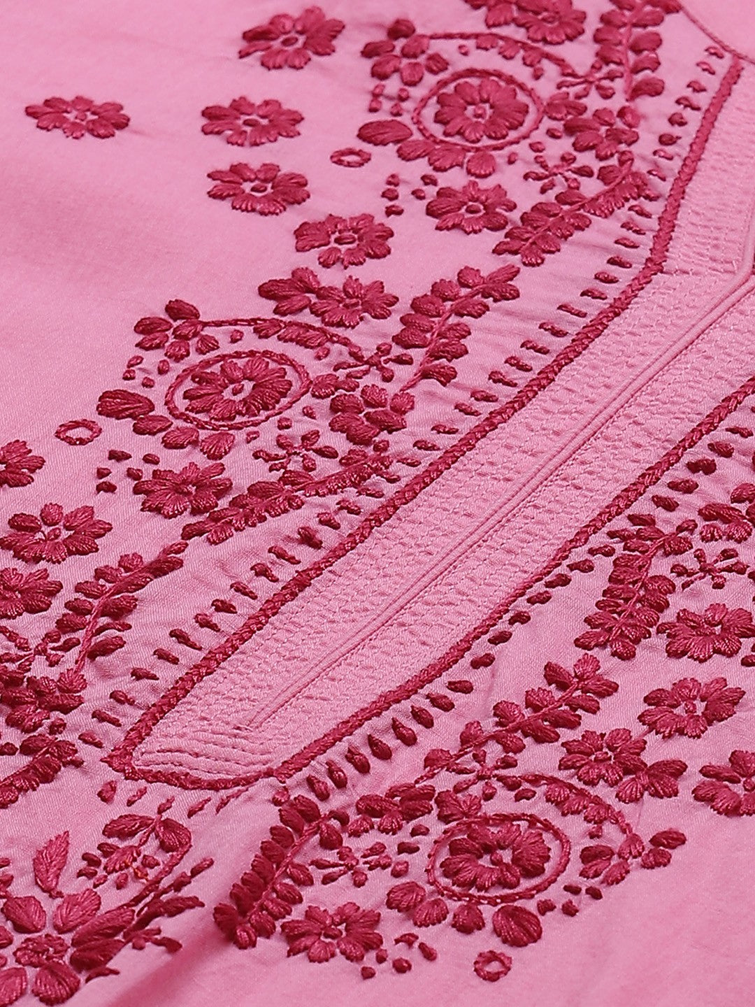 Ada Hand Embroidered Rose Pink Cotton Lucknowi Chikankari Straight Kurta With Trouser Set A100339