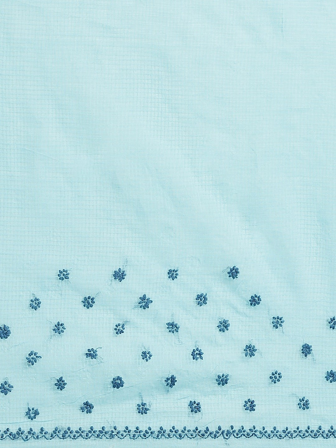 Ada Hand Embroidered Blue Kota Lucknow Chikan Saree With Blouse- A311110