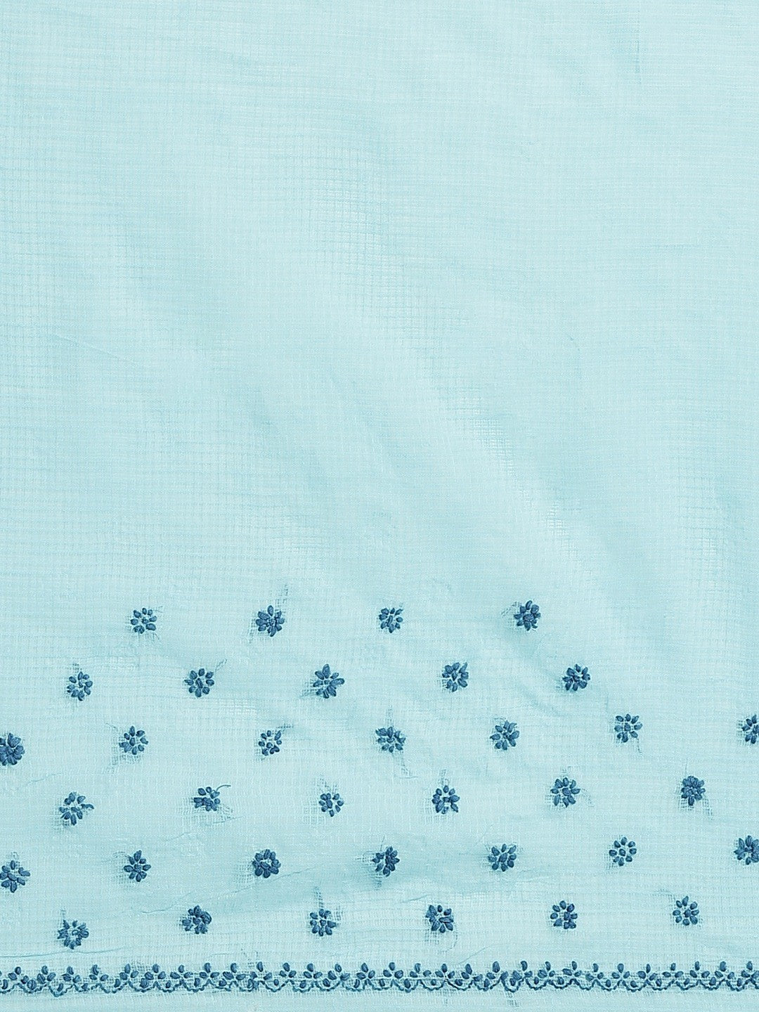 Ada Hand Embroidered Blue Kota Lucknow Chikan Saree With Blouse- A311110