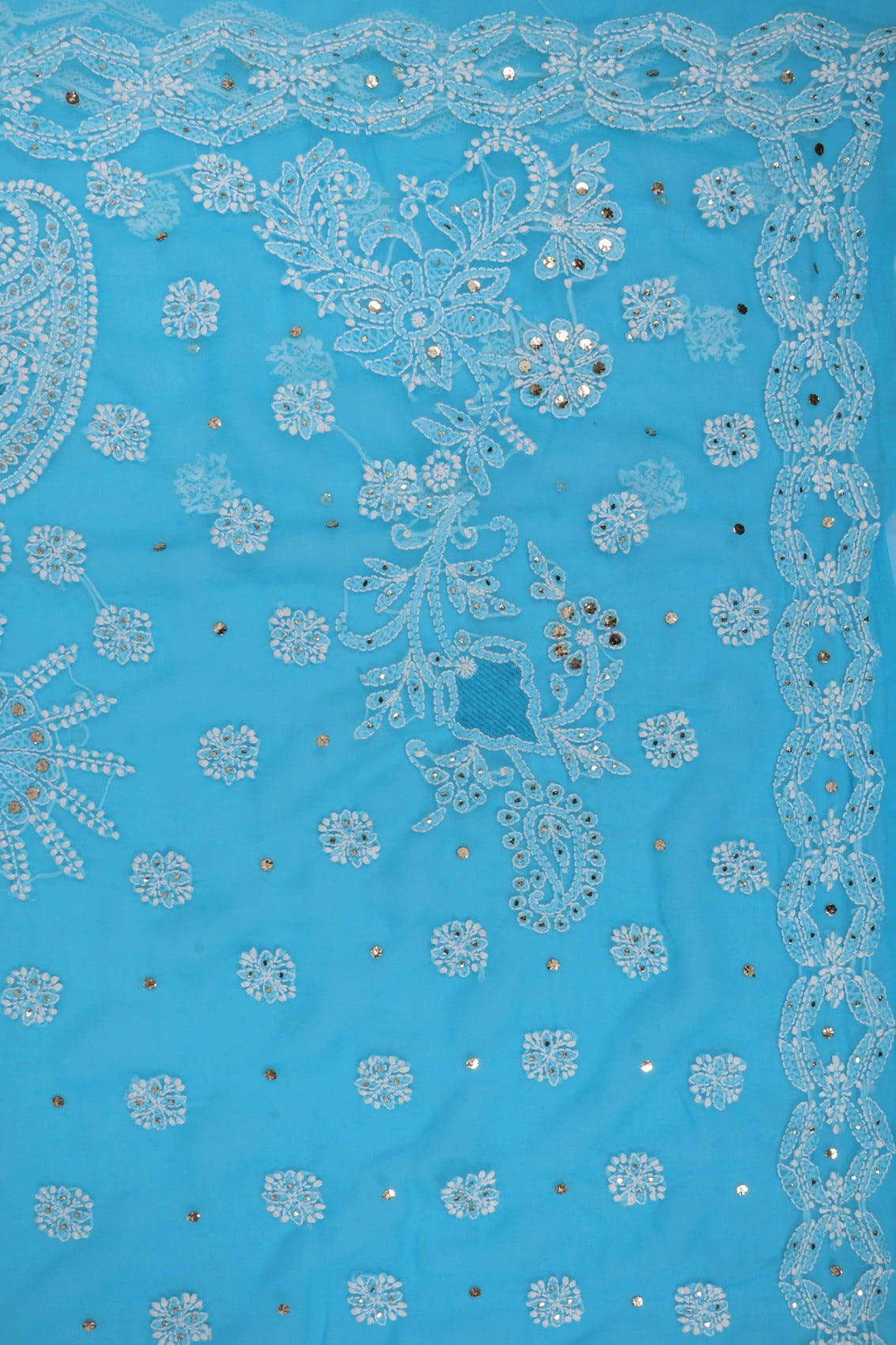 Ada Hand Embroidered Blue Georgette Lucknowi Chikankari Saree/Blouse With Muqaish Work A594465