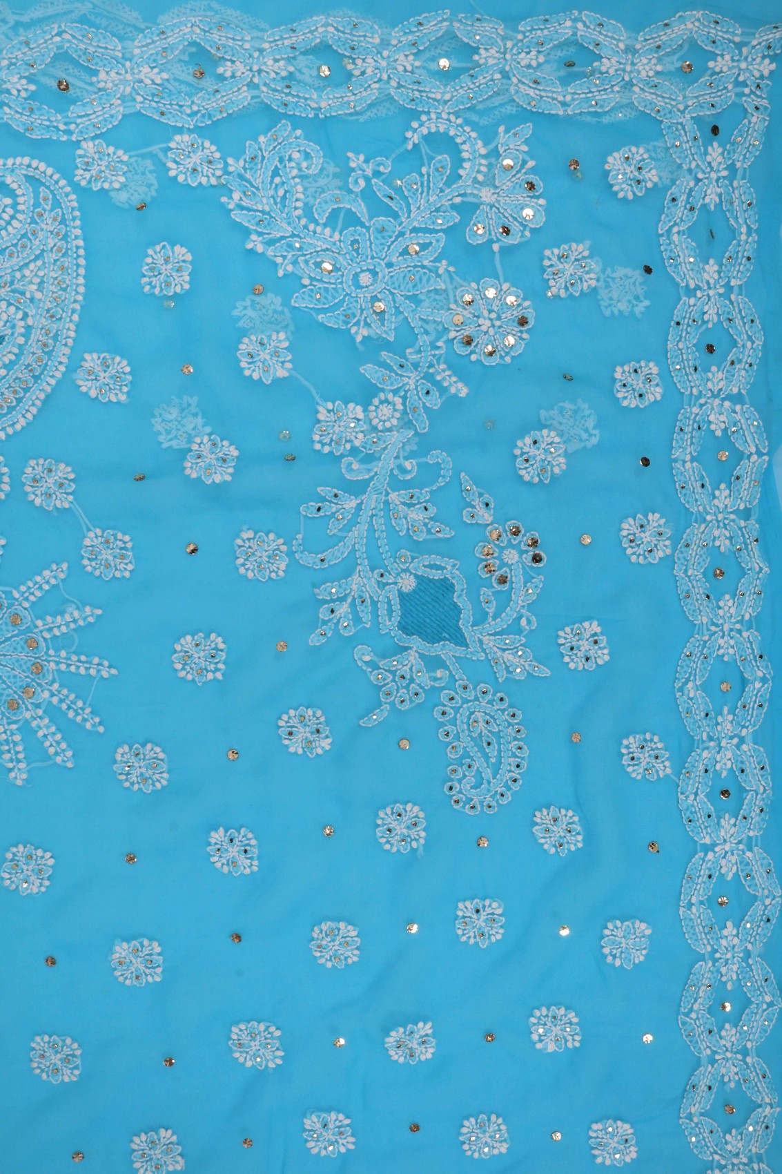 Ada Hand Embroidered Blue Georgette Lucknowi Chikankari Saree/Blouse With Muqaish Work A594465