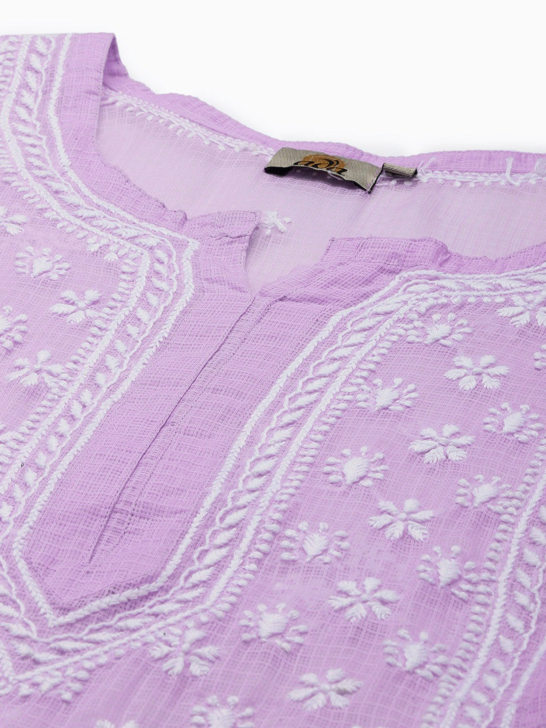 Ada Hand Embroidered Mauve Kota Lucknow Chikankari Kurta With Slip- A411309