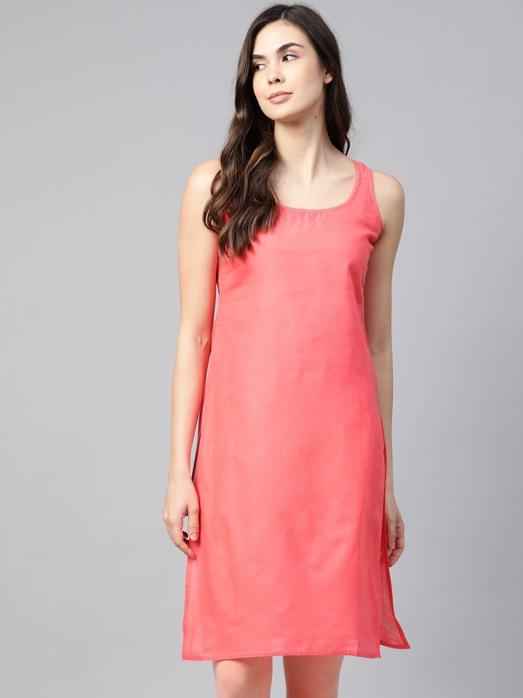 Ada White And Carrot Pink Cotton Long Slips Combo of 2 A111136.