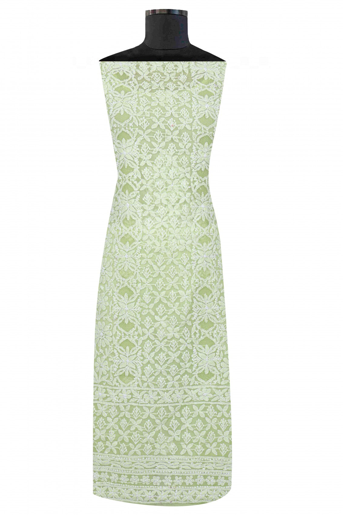 Ada Hand Embroidered Parrot Green Georgette Lucknowi Chikankari Unstitched Suit Piece 01A151166