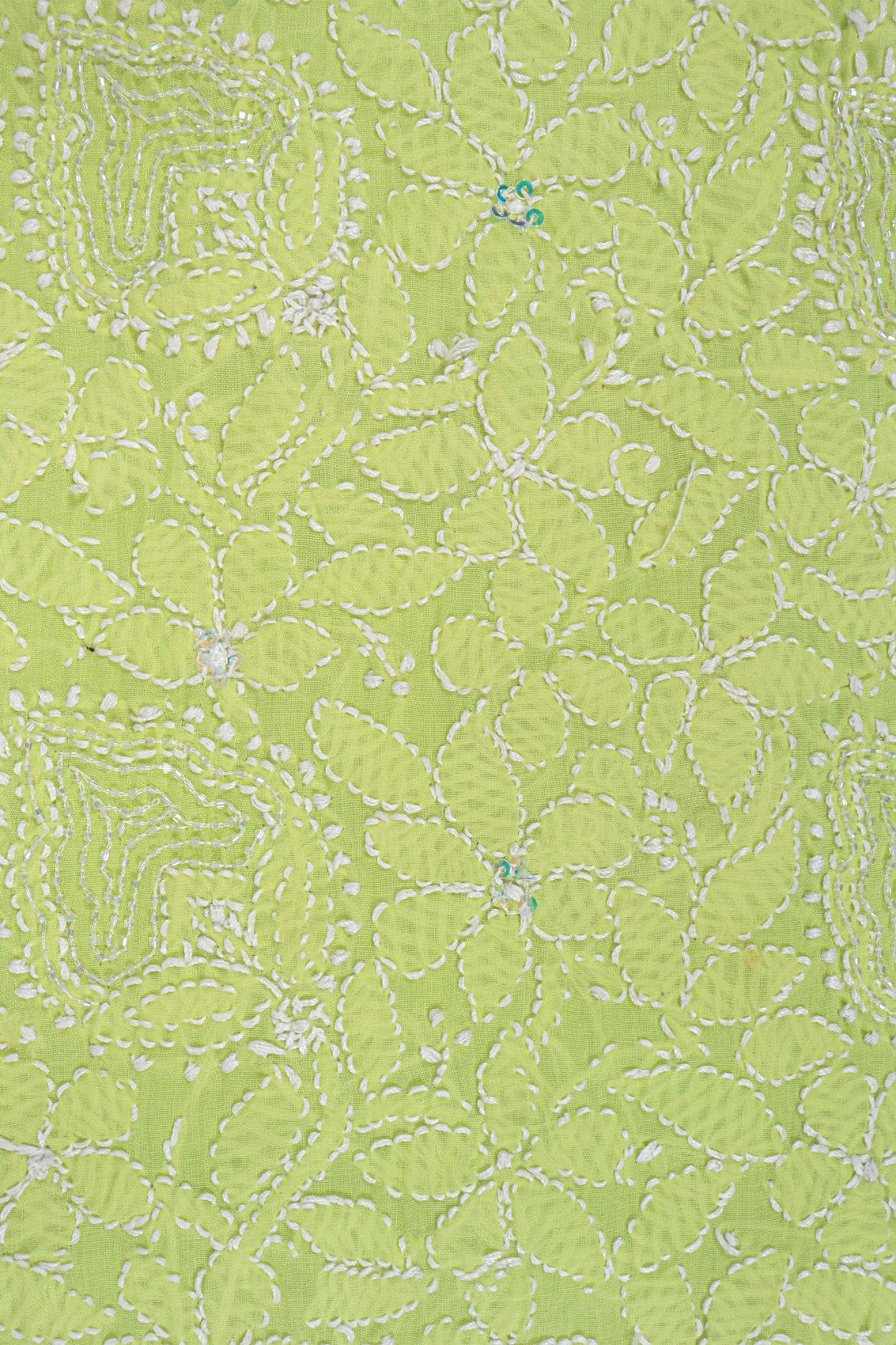 Ada Hand Embroidered Sheen Green Cotton Lucknowi Chikankari Unstitched Suit Piece With Cutdana 01A231891
