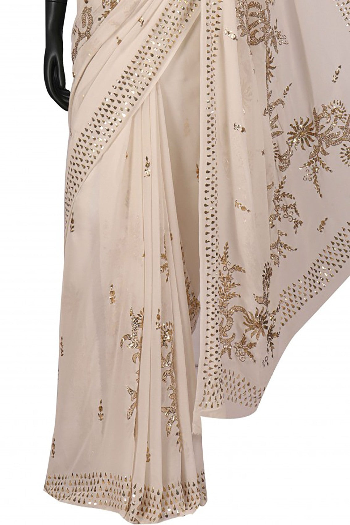 Ada Hand Embroidered Off White Pure Georgette Lucknowi Chikankari Saree/Blouse with Muqaish Work A564537