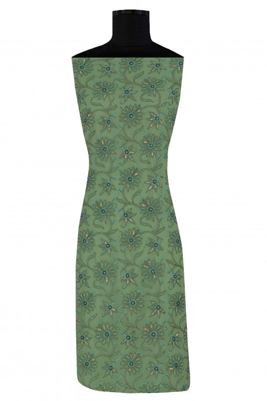 Ada Hand Embroidered Green Georgette Lucknowi Chikan Unstitched Kurta Piece with Pearl & Sequinned Work A31013