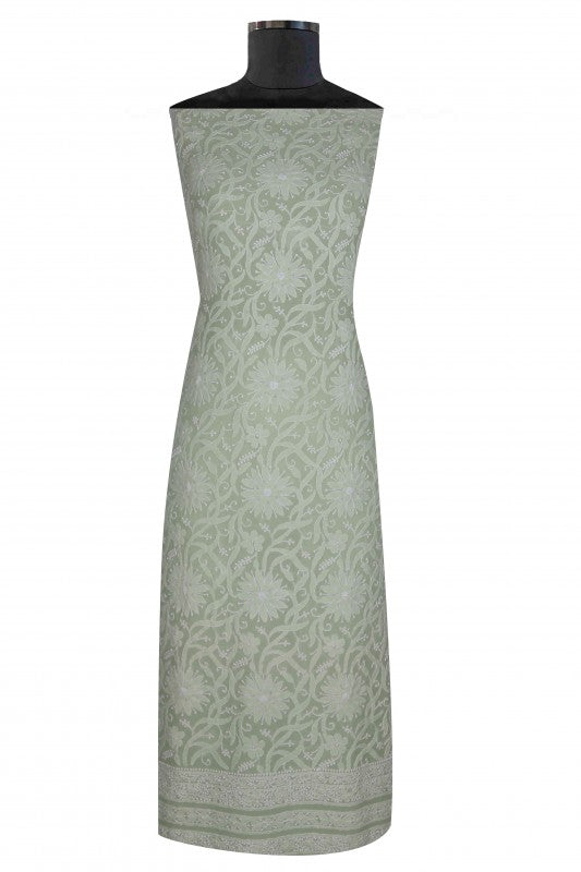Ada Hand Embroidered Pista Green Pure Georgette Lucknowi Chikan Unstitched Kurta Dupatta Set A586390