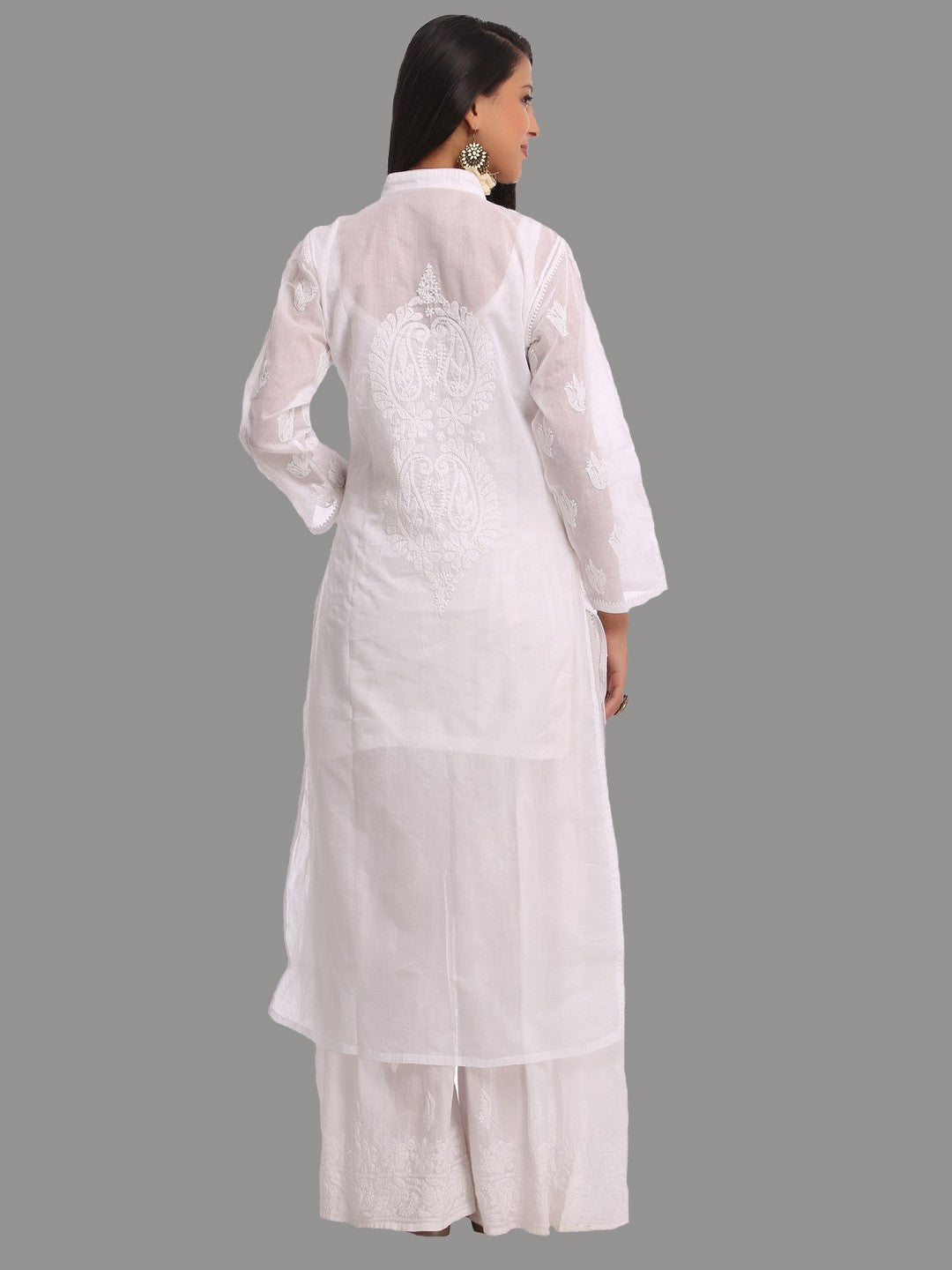 Ada Hand Embroidered White Cotton Lucknowi Chikankari Straight Kurta A230732