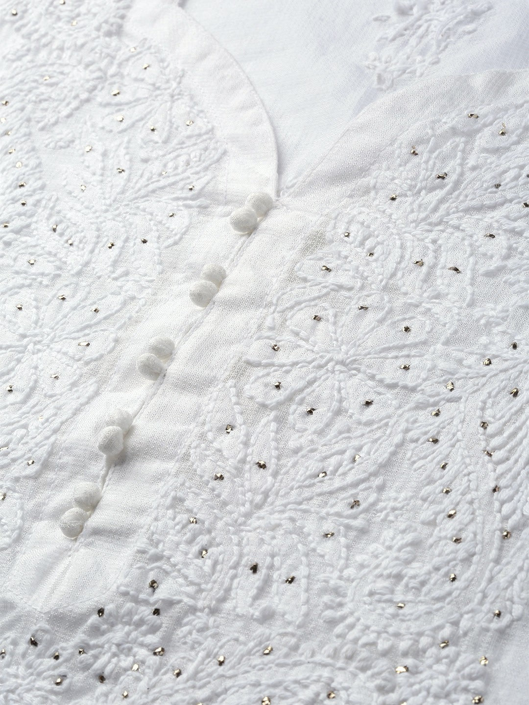 Ada Hand Embroidered White Kota Lucknowi Chikankari Straight Kurta/Slip With Muqaish Work A100412