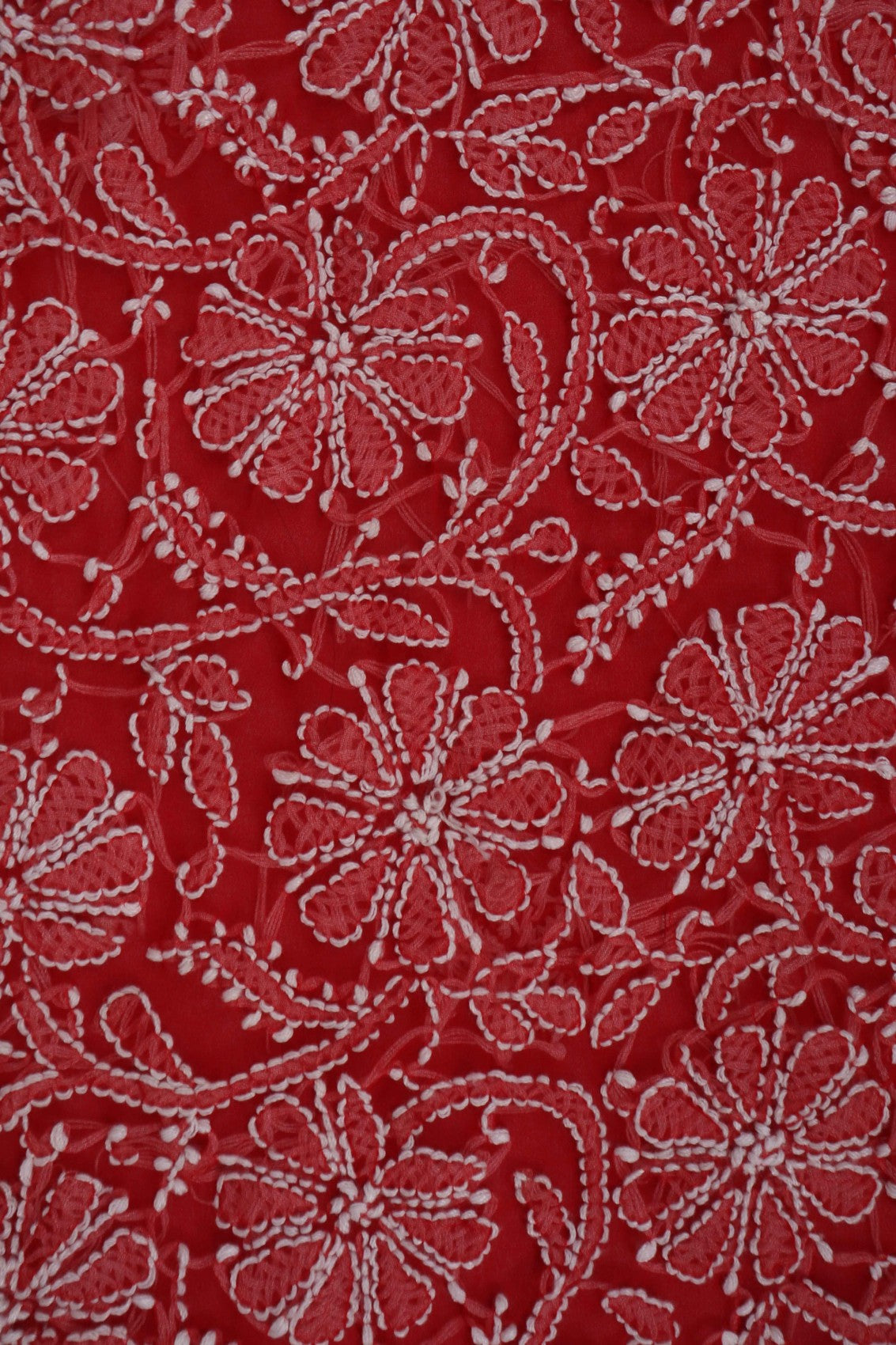 Ada Hand Embroidered Red Georgette Lucknowi Chikan Unstitched Suit Piece A496893