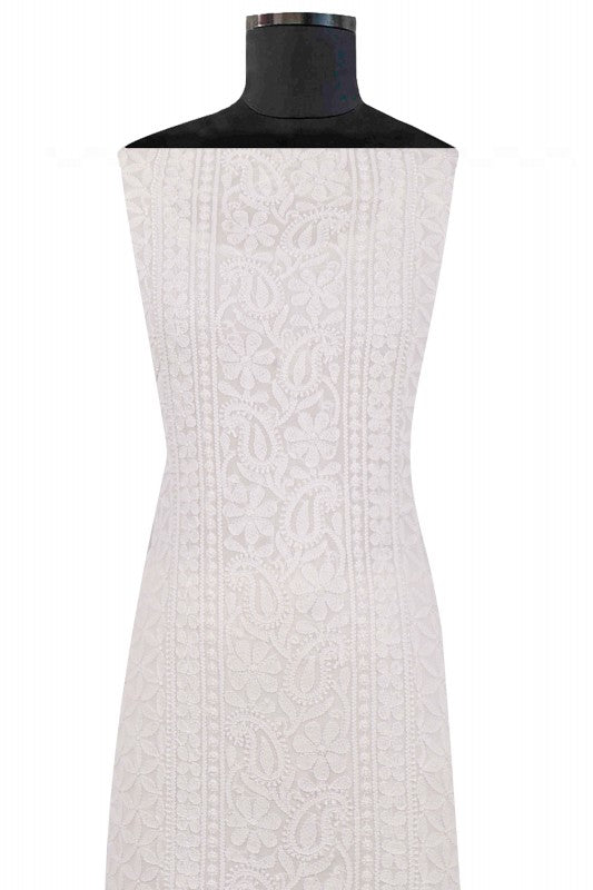 Ada Hand Embroidered White Georgette Lucknowi Chikan Unstitched Kurta Piece A602110