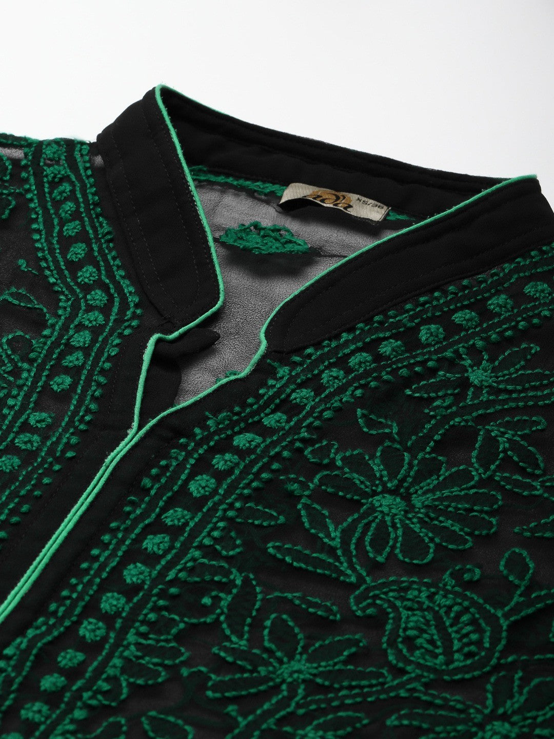 Ada Hand Embroidered Black Georgette Lucknow Chikankari Kurta with Slip A224003