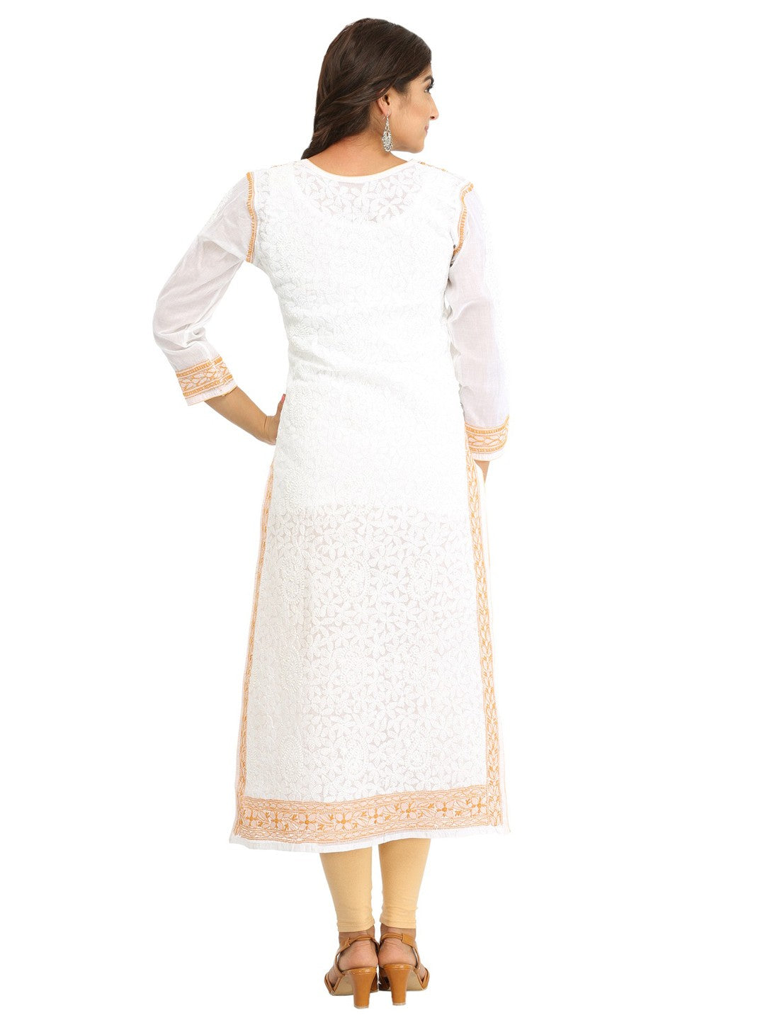 Ada Hand Embroidered White Cotton Lucknowi Chikankari Straight Kurta- A283448