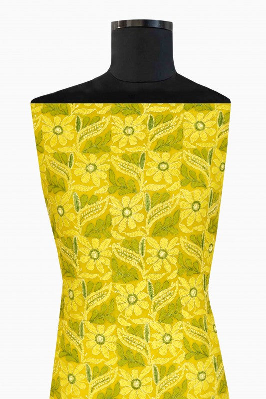 Ada Hand Embroidered Yellow Georgette Lucknowi Chikan Unstitched Kurta Piece A611834