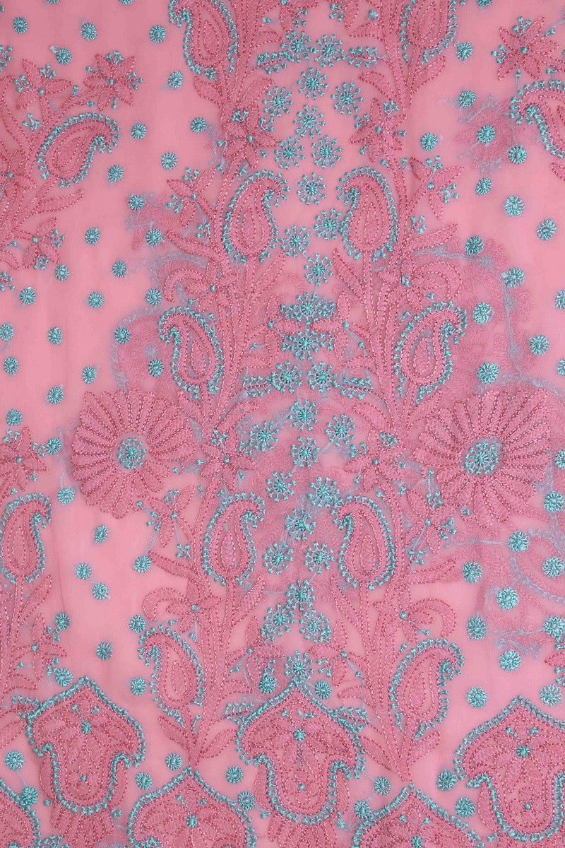 Ada Hand Embroidered Onion Pink Georgette Lucknowi Chikankari Unstitched Suit Piece A211183