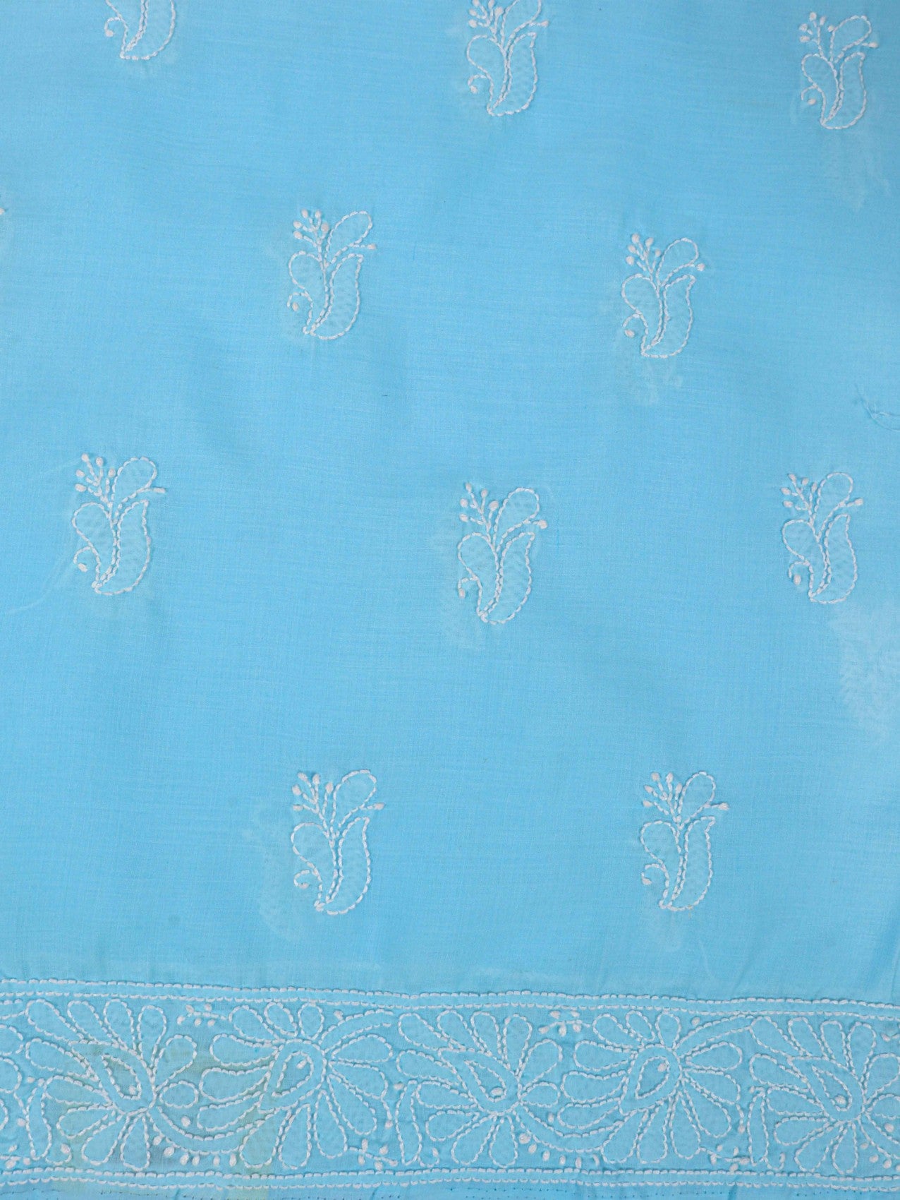 Ada Hand Embroidered Sky Blue Cotton Lucknowi Chikankari Unstitched Suit Piece With Sequinned Work 01A197851