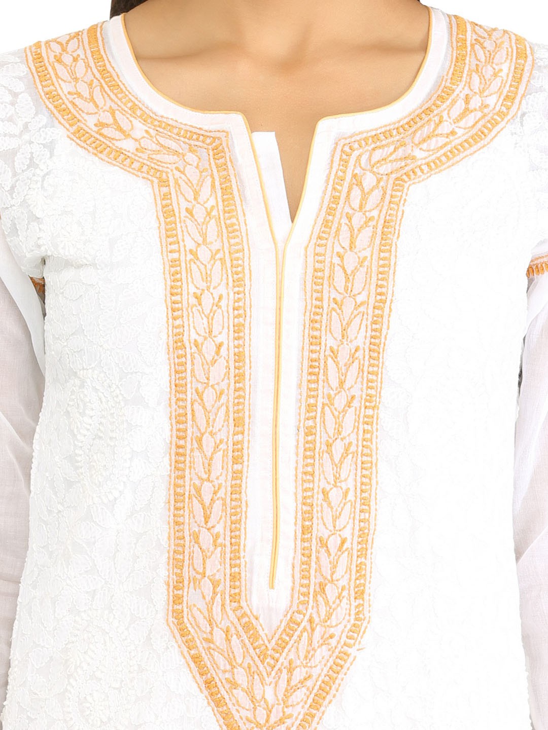 Ada Hand Embroidered White Cotton Lucknowi Chikankari Straight Kurta- A283448
