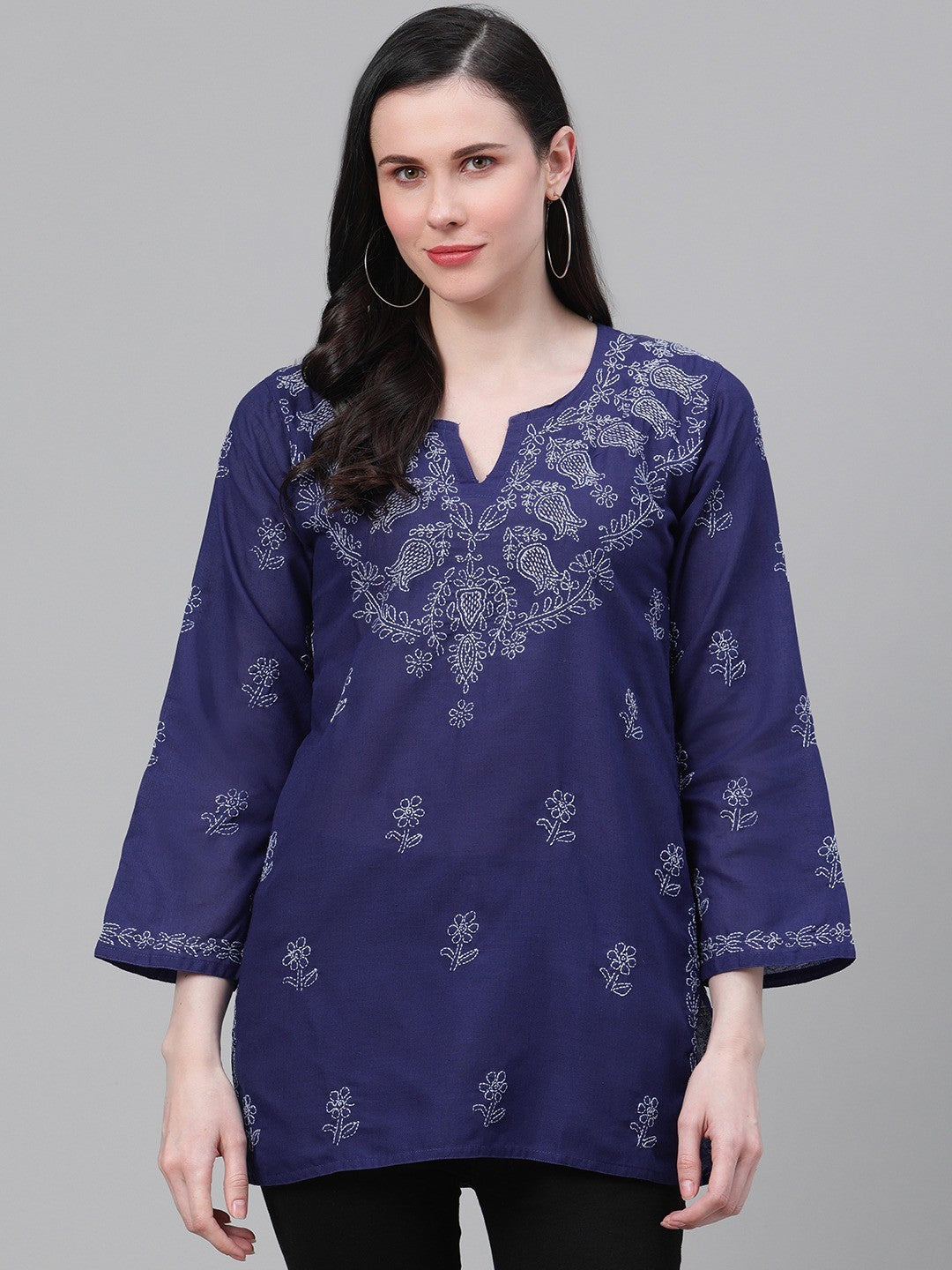Ada Hand Embroidered Royal Blue Cotton Lucknowi Chikankari Kurti A534792