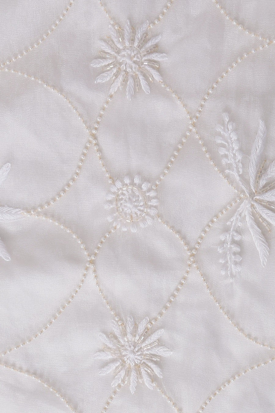 Ada Hand Embroidered White Organza Chikan Dupatta- A615365