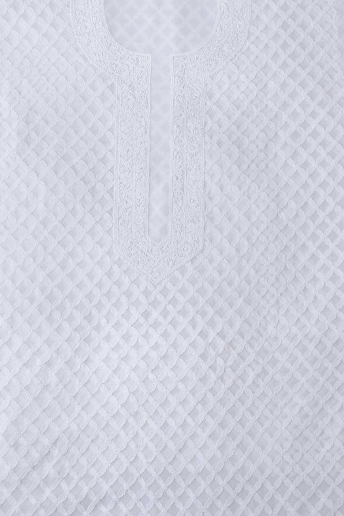 Ada Hand Embroidered White Pure Georgette Lucknowi Chikankari Unstitched Men's Kurta Piece A467207