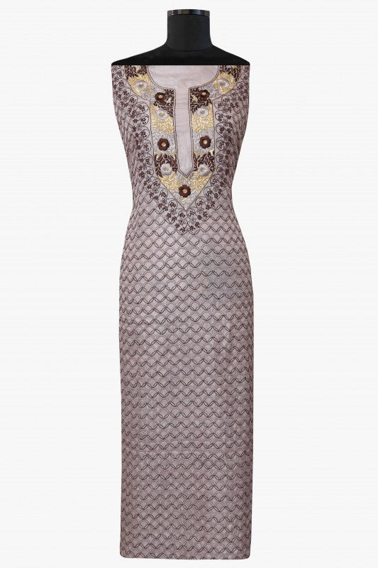 Ada Hand Embroidered Cloud Grey Tusser Silk Lucknow Chikankari Unstitched Kurta Piece A501272